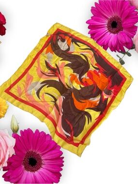 Happiness Vintage Pure Silk Bright Yellow Abstract Print Silk Scarf